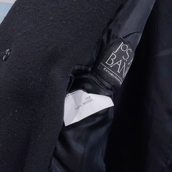 Jos A Bank Wool Flannel Long Overcoat Black Notch Collar Three Button Mens 46R - Picture 9 of 9